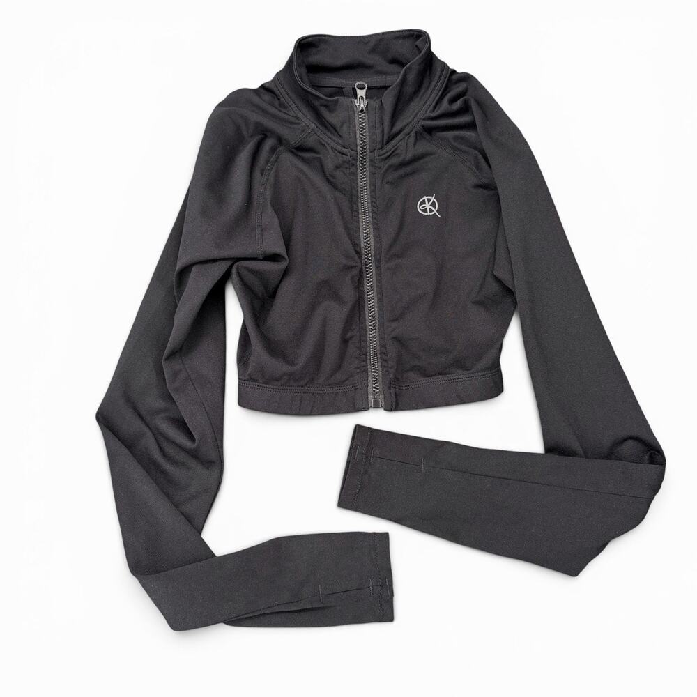 Katya Womens Cropped Sweatshirt Athletic Jacket Black XS/S Dance Full Zip